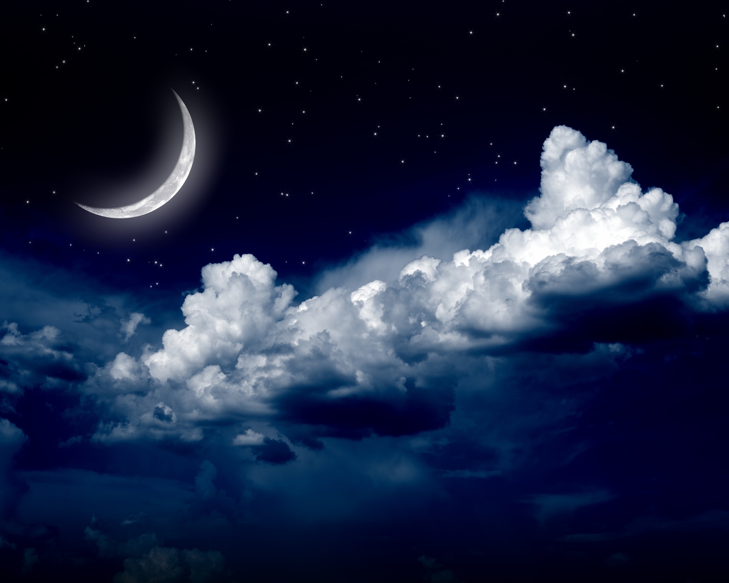 Image: nature, night, month, stars, sky, clouds, night sky