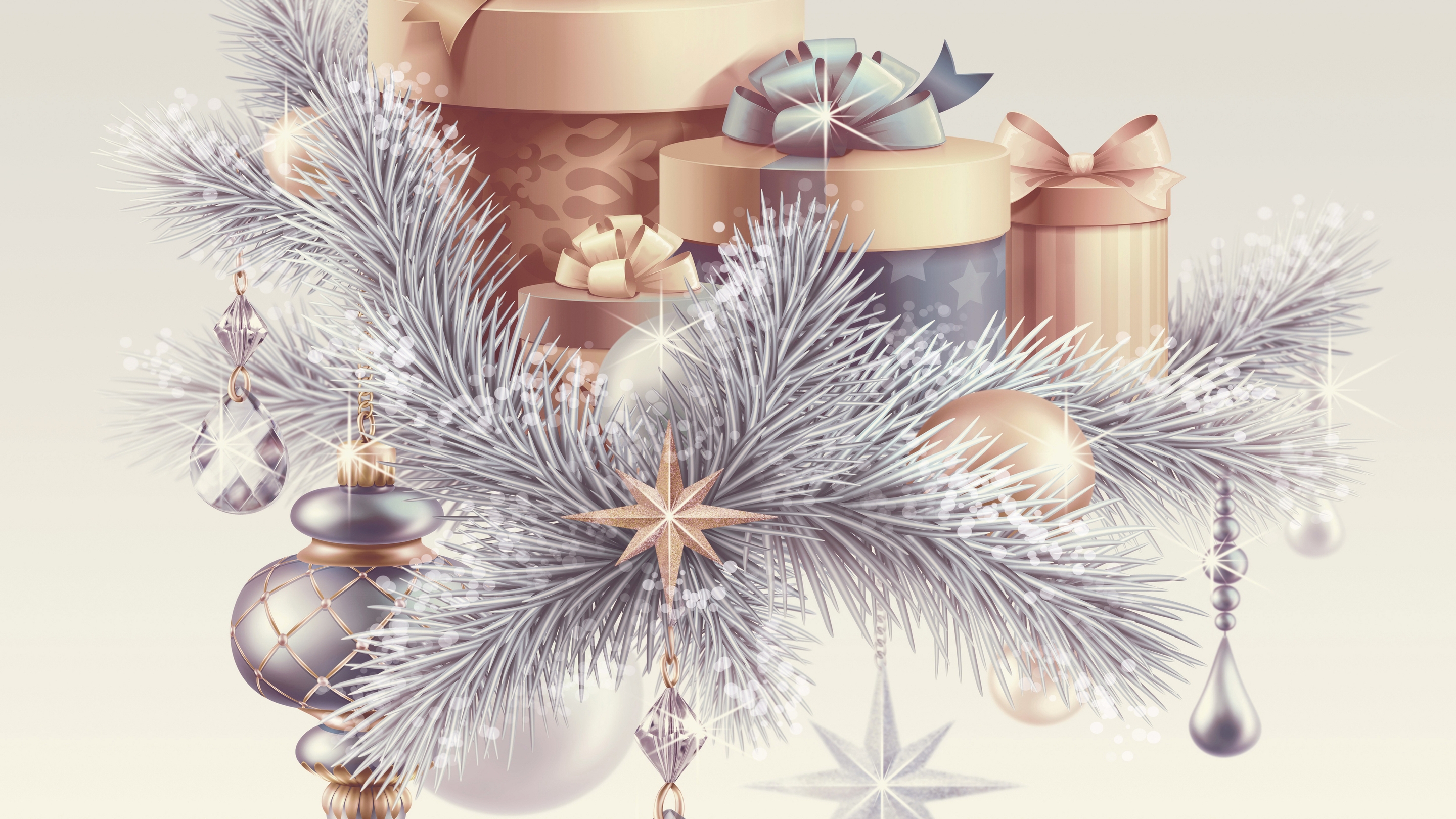 Image: Gifts, fir tree, branches, New year, stars, decorations