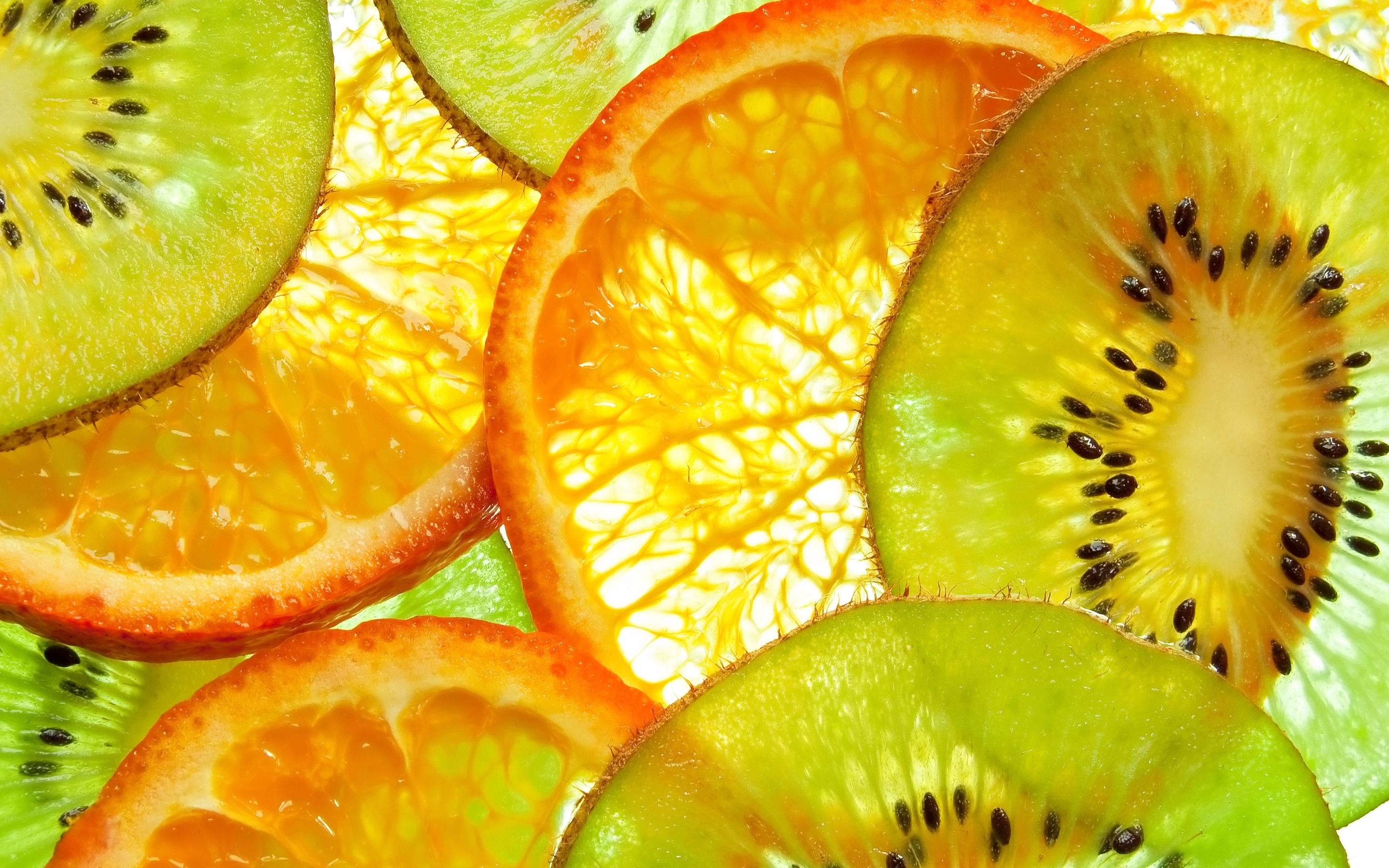 Картинка: Фрукты, кусочки, киви, апельсин, витамины, цитрус