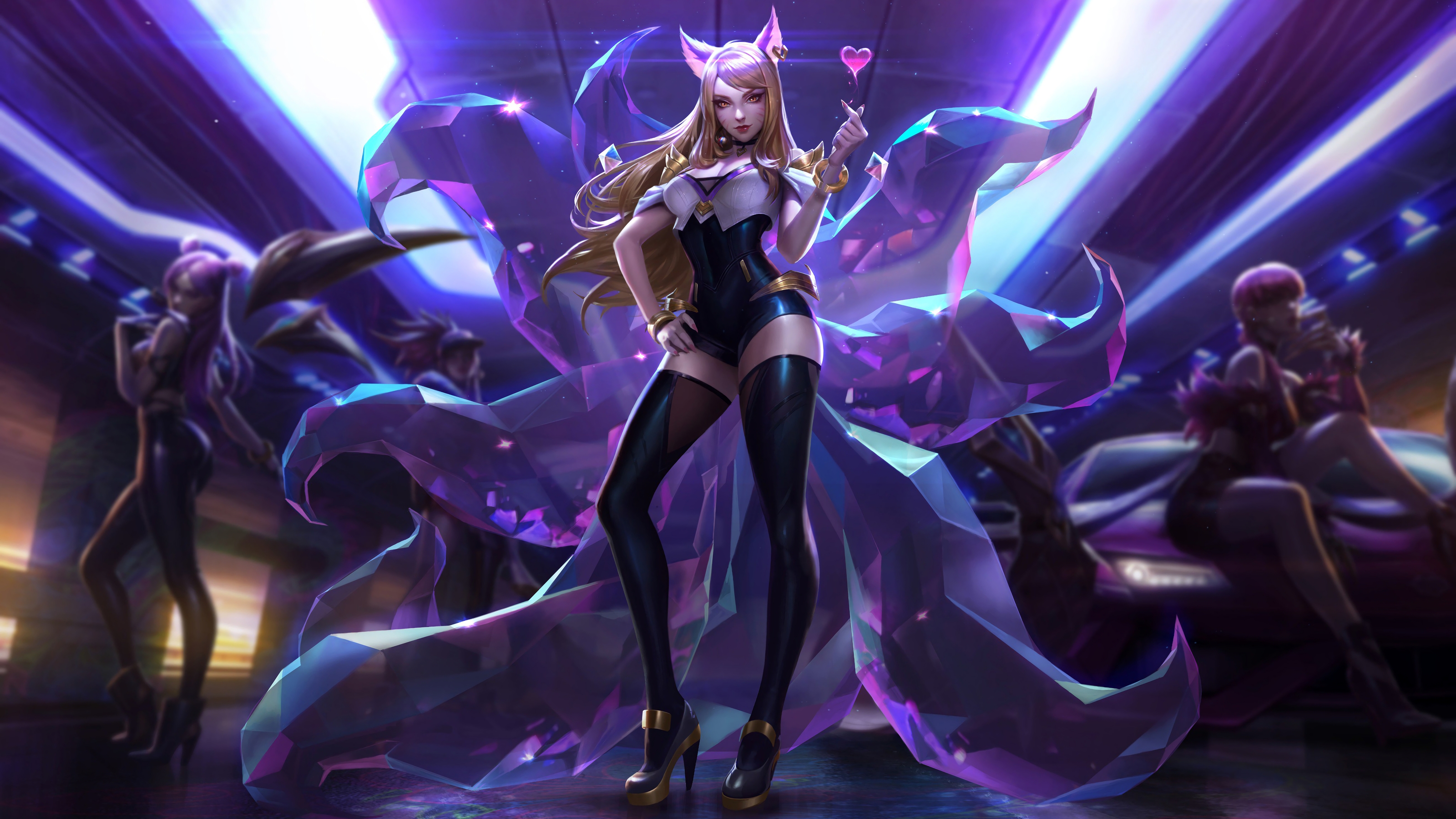 Image: KDA, League of Legends, Ahri, tails, clicking, heart, posture