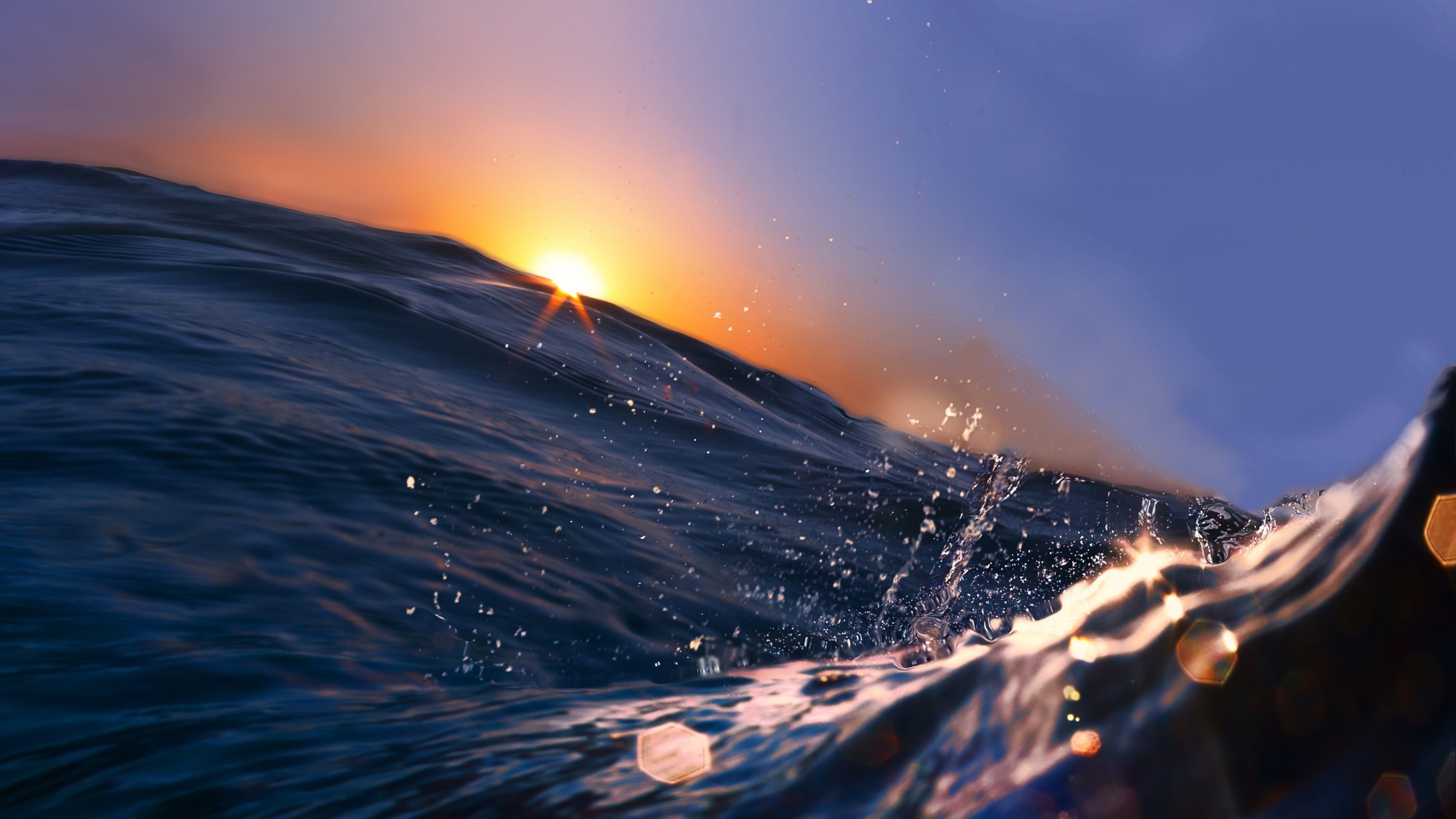 Image: Water, sea, ocean, waves, splashes, drops, sun, sky