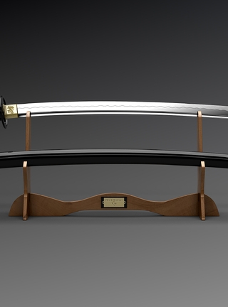 Image: Black Katana by Yan, Yann Goument, katana, weapons, scabbard, stand, background