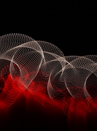 Image: Curls, grid, lines, red, white, black background