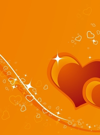 Image: Hearts, two, line, curve, glare, orange background