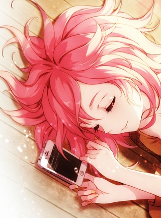 Картинка: Девушка, лежит, волосы, телефон, спит