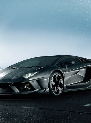 Image: Supercar, Lamborghini, Aventador, LP1250-4, Mansory, Carbonado, black, light, asphalt, sky