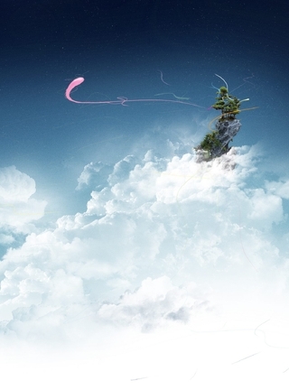 Картинка: Облака, белые, небо, вершина, деревья, линии