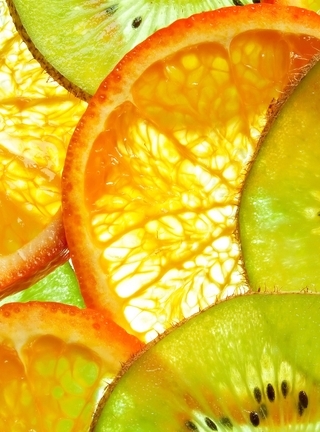 Картинка: Фрукты, кусочки, киви, апельсин, витамины, цитрус