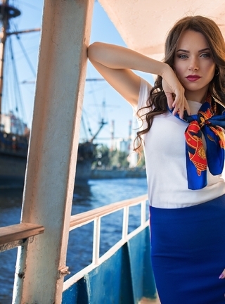 Image: Girl, Ekaterina Kononova, shape, sight, ship, figure, pier, railings, Dmitry Shulgin