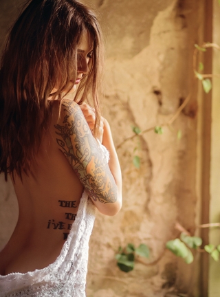Image: Brunette, hair, girl, back, tattoo