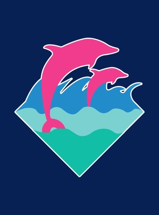 Картинка: Дельфины, прыжок, вода, море, волны, синий фон
