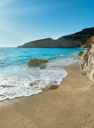 Image: Sea, water, coast, sand, stones, rocks, horizon, sky, sun, day