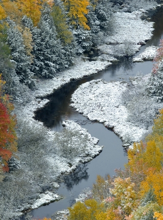Картинка: Осень, зима, листва, река, вода