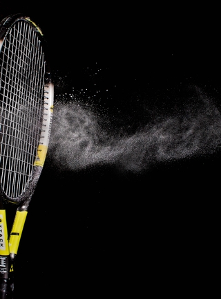 Image: Racket, tennis, ball, strike, black background