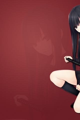 Image: Anime, Akame ga Kill!, girl, the Killer Akame!, Akame, sitting, school uniform, hair, katana, look