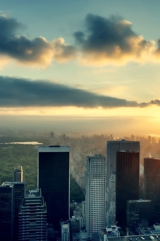 Image: City, New York, skyscrapers, sky, sun, clouds, Central Park