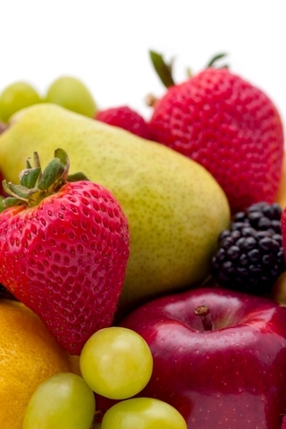 Картинка: Фрукты, ягода, клубника, малина, ежевика, груша, яблоко, виноград, банан, лимон, лайм, апельсин