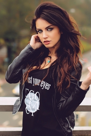Image: Girl, makeup, eyes, glance, hair, pendant, brown, street, bridge, jacket