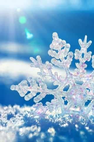 Картинка: Снежинка, снег, лучи, зима, синий фон