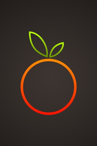 Картинка: Апельсин, круг, оранжевый, контур, листья, тёмный фон