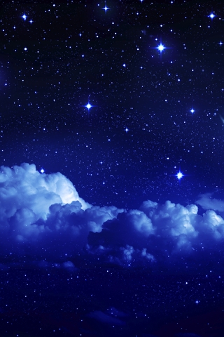 Картинка: Ночь, облака, небо, космос, звёзды, месяц, луна
