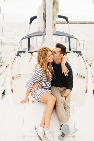 Image: Couple, lovers, kiss, boat, sea