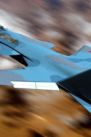 Картинка: Истребитель, Су-47, Беркут, в полёте, камуфляж, размытость, воздушное пространство