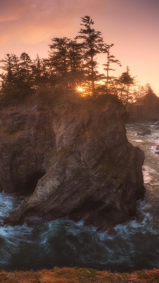 Image: nature, sea, rocks, surf, wave, sunset