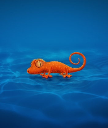 Image: Lizard, orange, blue waves