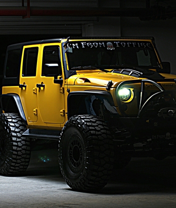 Image: Jeep Wrangler, Yellow, wheels, lights, light
