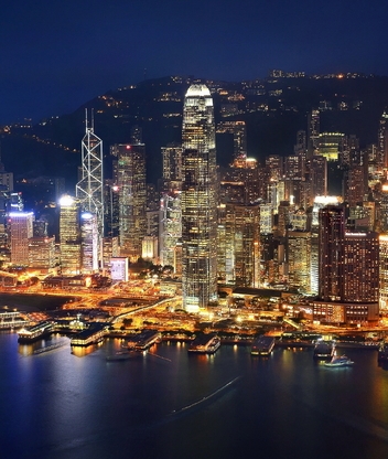 Картинка: Гонконг, Китай, здания, небоскрёбы, огни, вода, ночь