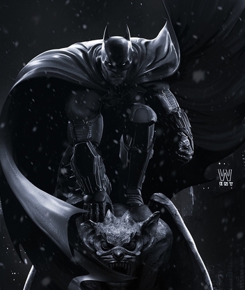 Картинка: Batman Arkham Origins, Batman, плащ, горгулья, ночь, город
