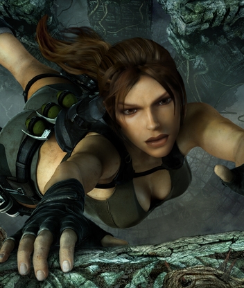Image: Lara Croft, game, Tomb Raider: Underworld, grip, bench, hanging, guns, abyss
