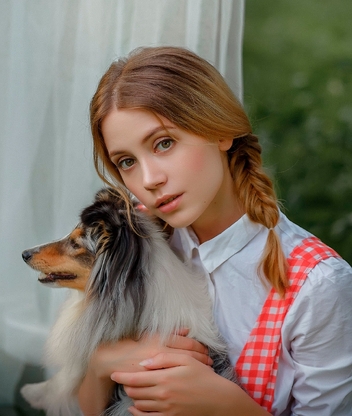 Image: Girl, Kseniya Kokoreva, dog, collie, model