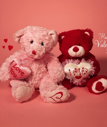 Картинка: Плюшевые мишки, игрушки, два, сердечки, любовь, День Святого Валентина
