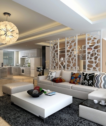 Image: Room, kitchen, bathroom, sofa, cushion, decor, design, idea, table, chandelier, lamps