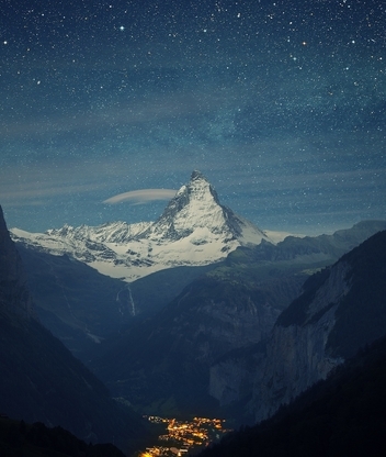 Image: Alps, mountain, night