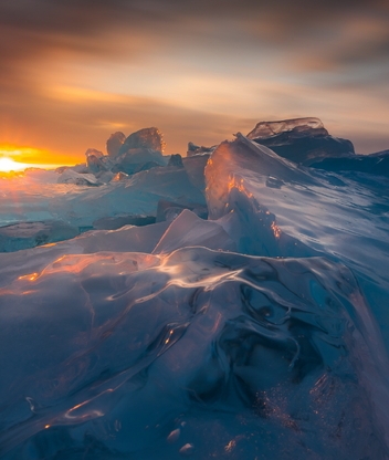 Картинка: Закат, лёд, глыба, зима