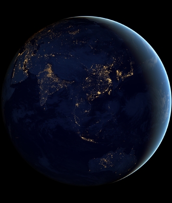 Картинка: Земля, планета, ночь, космос, огни, свет