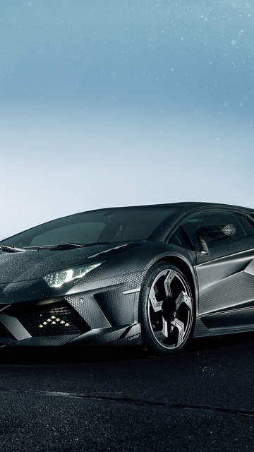 Image: Supercar, Lamborghini, Aventador, LP1250-4, Mansory, Carbonado, black, light, asphalt, sky