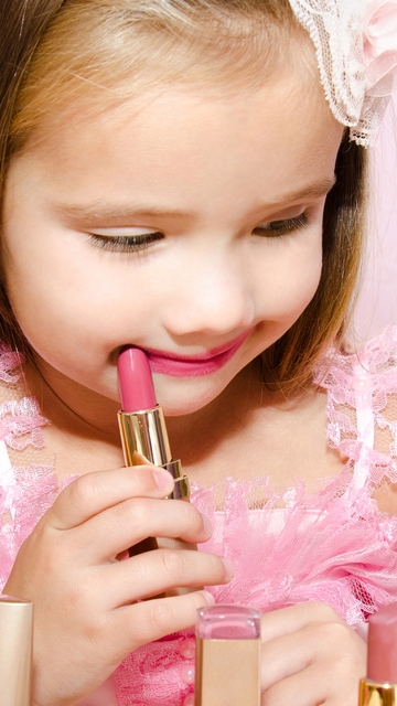 Image: Girl, child, hair, mirror, lipstick, cosmetics, makeup, perfume