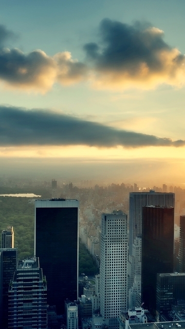 Image: City, New York, skyscrapers, sky, sun, clouds, Central Park
