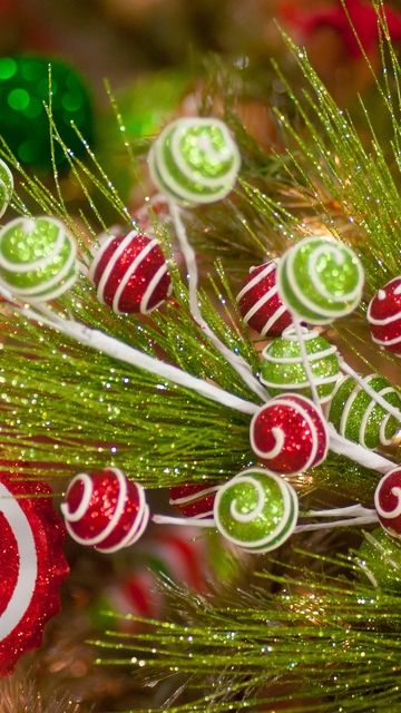 Image: New year, twig, decorative, spruce, needles, decoration, sequins