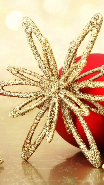 Image: Snowflake, balls, gold, red, holiday, new year