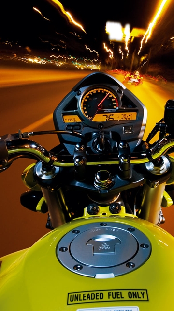Image: Moto, bike, speedometer, fuel tank, speed, traffic, night, lights, light