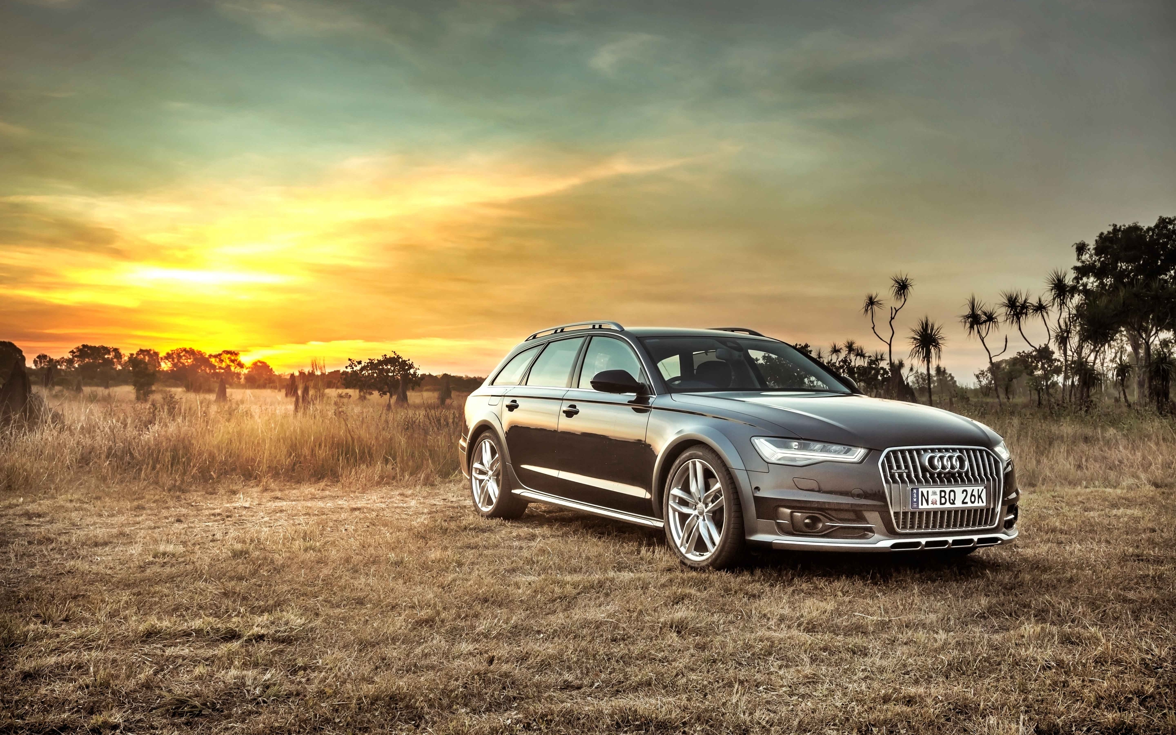 Image: Audi, A6, Allroad, TDI, quattro, C7, field, grass, sunset