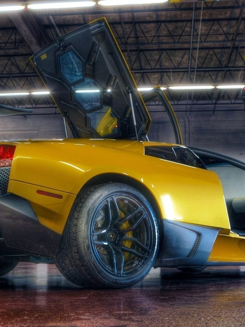 Image: Sports car, Lamborghini Murcielago, LP670-4, SuperVeloce, yellow, garage