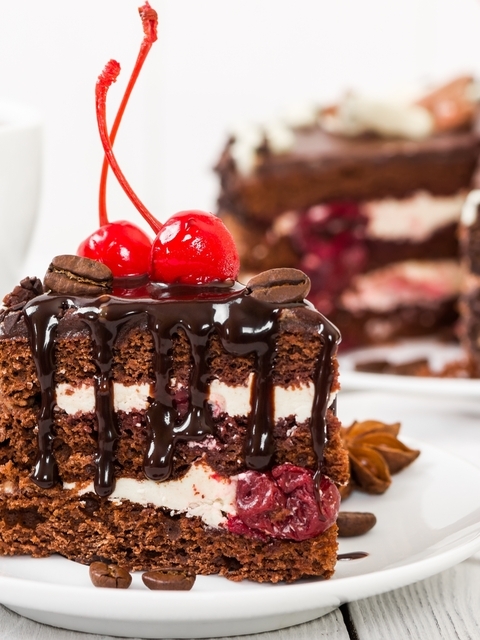 Image: Slice, cake, cherry, dessert, chocolate