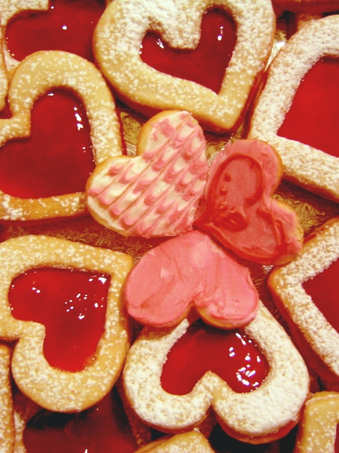 Картинка: Печенье, форма, сердце, желе, сахарная пудра