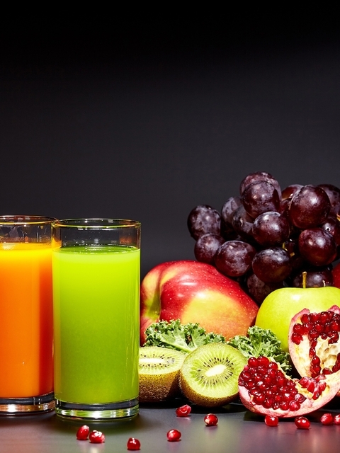 Картинка: Сок, напиток, фрукты, гранат, яблоки, киви, виноград, мята